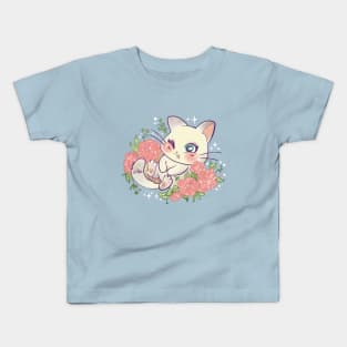 Kawaii Cute Kitty Cat on flowers Kids T-Shirt